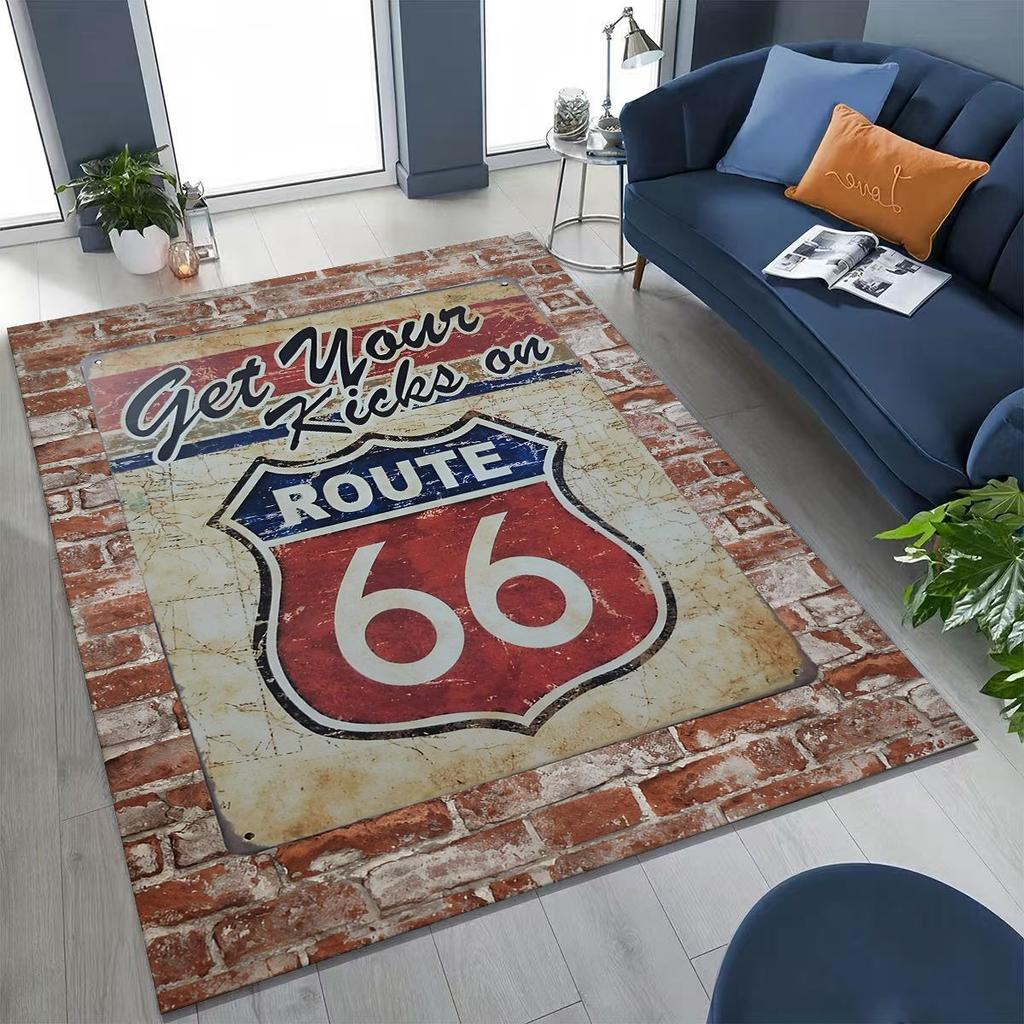3D Retro Route 66 America Historic Mother Road Rug for Bedroom Living Room Sofa Home Doormat Decor,Larger Kid Non-slip Floor Mat