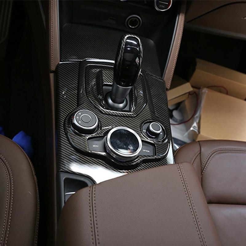 Interior Center Console Gear Shift Panel Cover Trim for Alfa Romeo Stelvio 2017- Carbon Fiber ABS