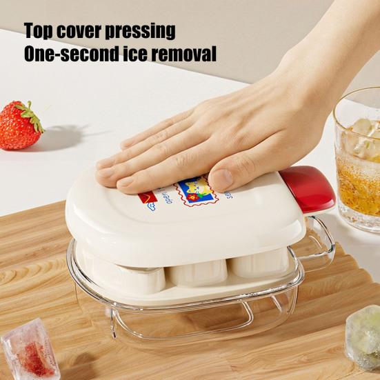 Cartoon Print Ice Cube Maker, Ice Cube Mold with Buckle Sealing Cover, Easy Release Food-Grade Safe Ice Tray