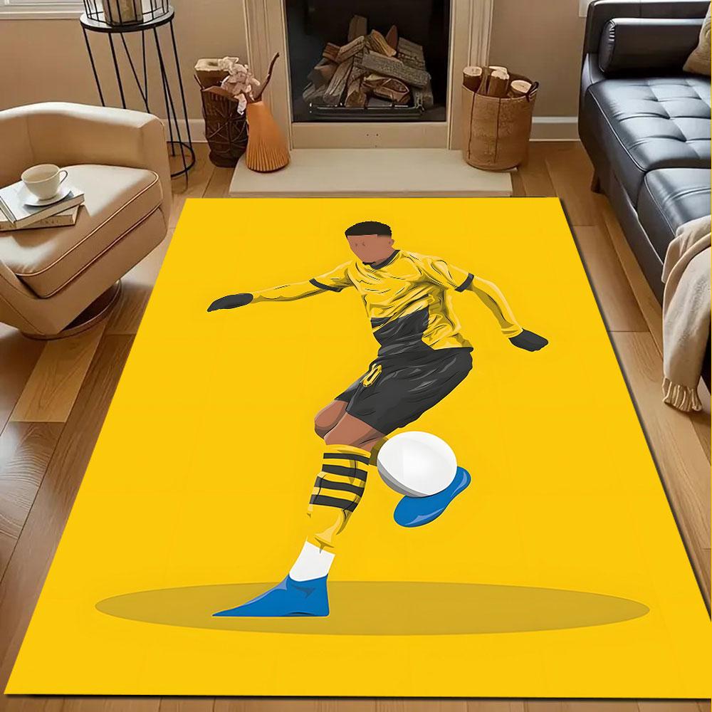 Soccer Player in Yellow Jersey Artwork Patterned carpet, non slip mat suitable for living room and bedroom sofas
