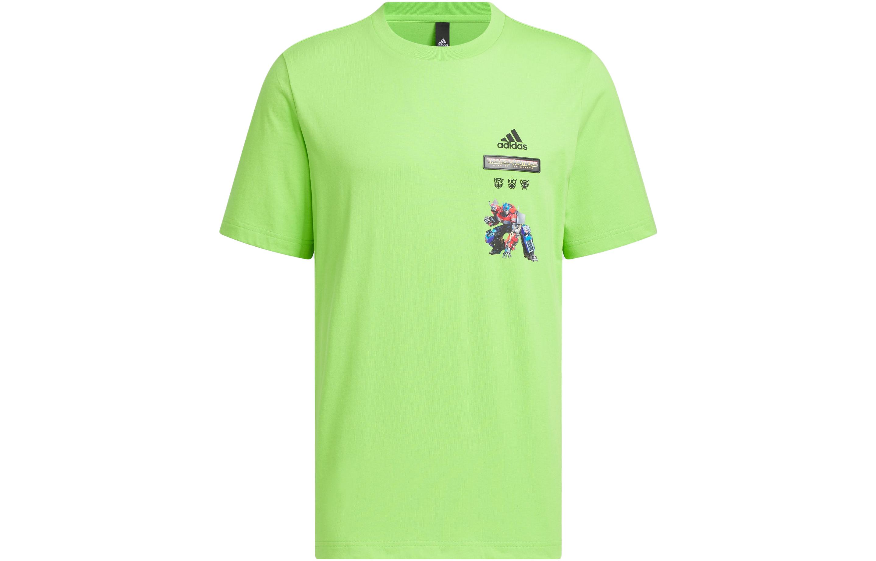 Adidas T Shirts Men s Half Neon Green Crew Neck Moderate Straight Fit IK3502 M