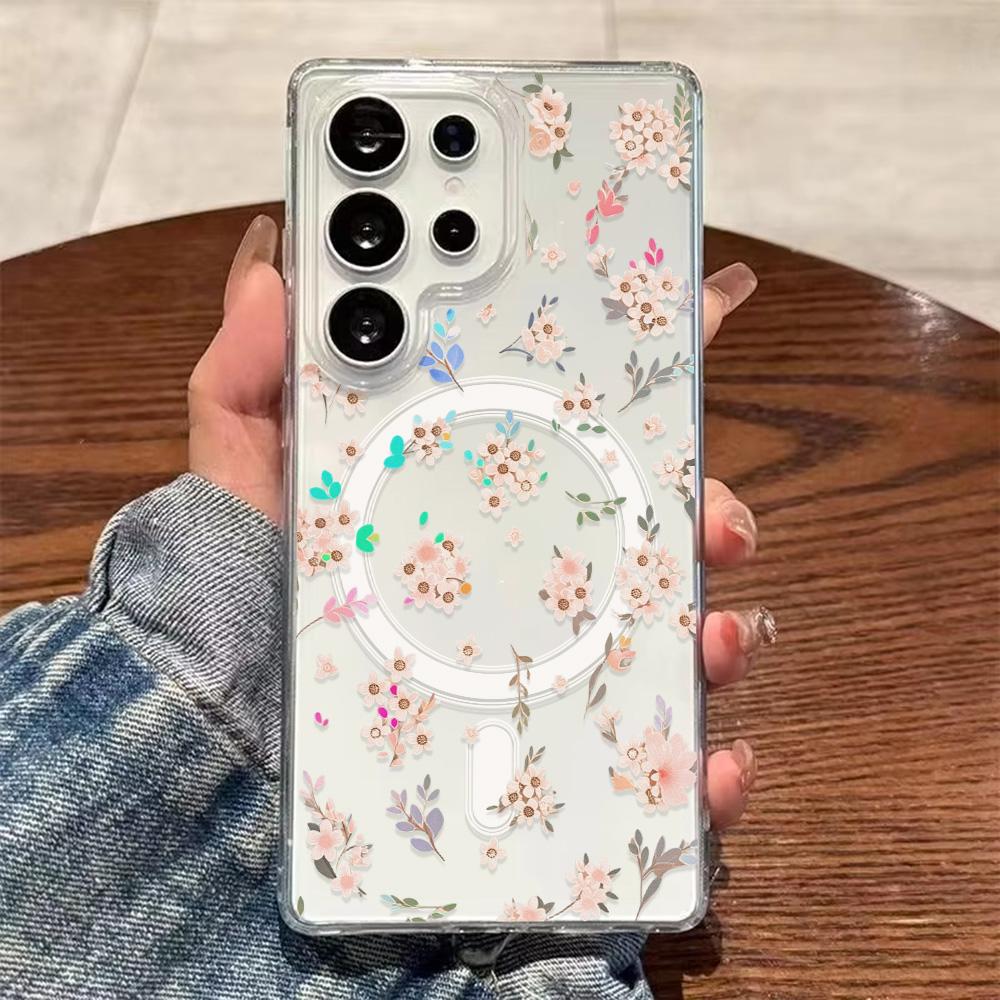 Magnetic For Magsafe Case For Samsung A16 A57 A37 A56 5g A17 A07 A06 A15 A55 A54 A35 A26 S25 S24 S26 Ultra Flower Clear Cover