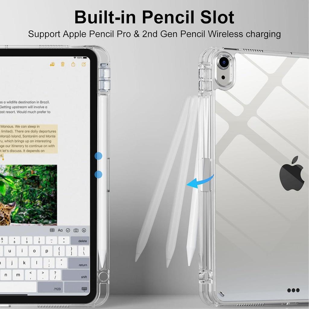Funda Protectora de Acrílico para iPad con Alta Transparencia y Ranura para Lápiz para 10.9/11 pulgadas Pro 2024 y Air 4/5/6