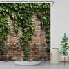 Green Leaves Shower Curtain Brick Wall Garden Landscape Nature Plant Rustic Country Red Brown Stone Wall Creative Bathroom Decor
