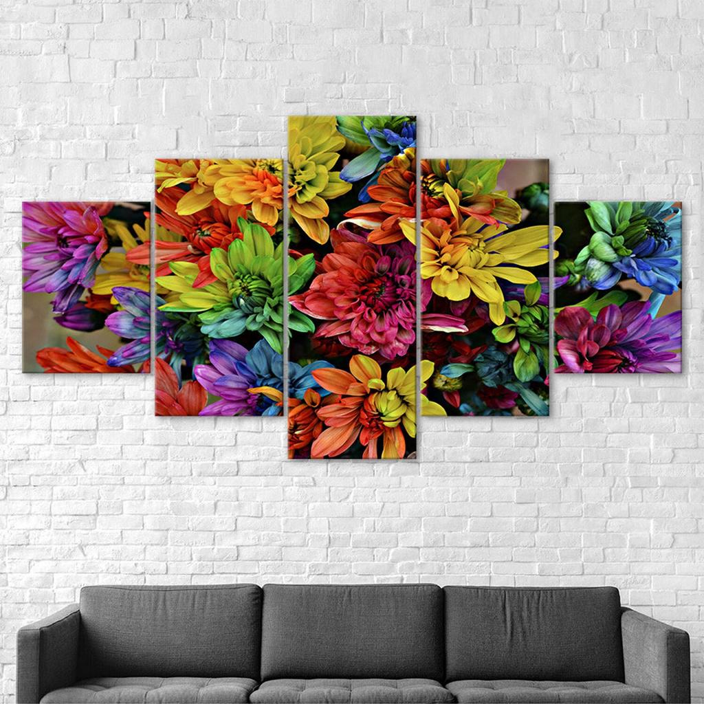 Colorful Abstract Flowers 5 Piece Five Panel Wall Canvas Print Modern Art Poster Picture Home Decor Gift For Him For Her