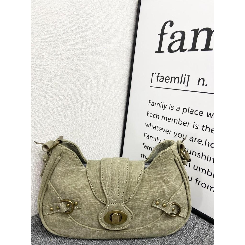 Ielgy American Retro Army Green Stitching Underarm Bag Unique All-Match Handbag