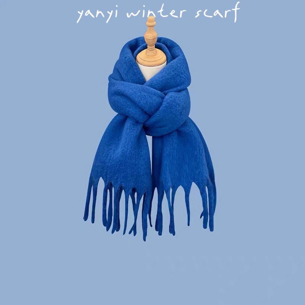 Women's Autumn & Winter Plaid Scarf: Thick Imitation Cashmere Shawl, Solid Color Neck Warmer for Students