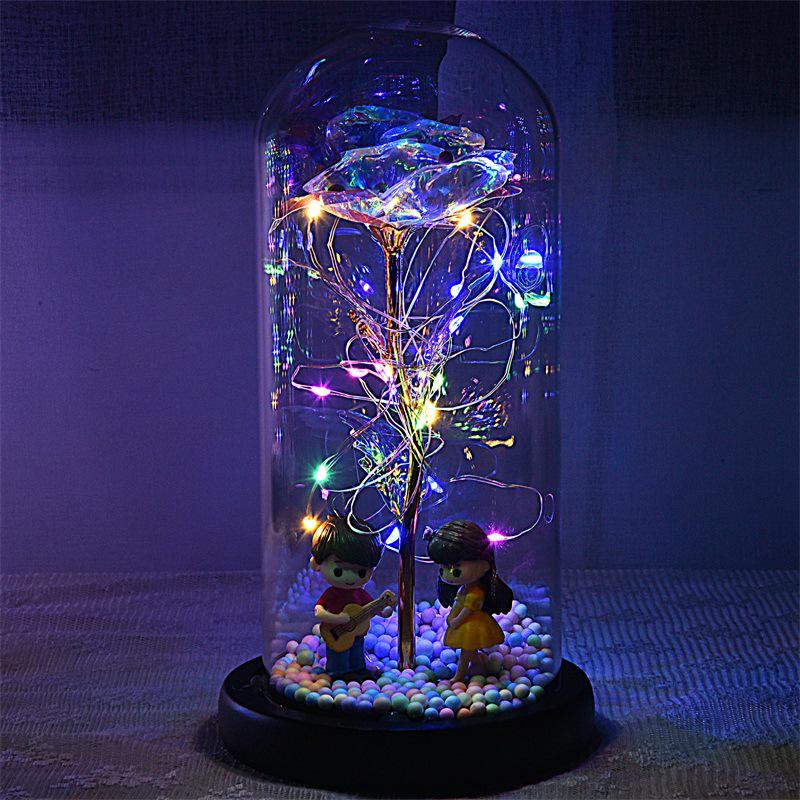 Everlasting Gold Foil Rose Glass Dome LED Light Valentine's Day Gift Ornament
