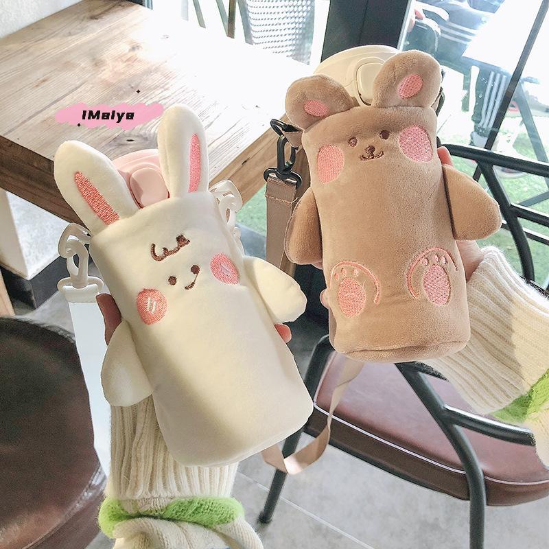 1Pcs Winter Plush Insulated Water Bottle Cover Cartoon Portable Cup Pouch for Vacuum Glass Cups - Soft Touch Protective Case