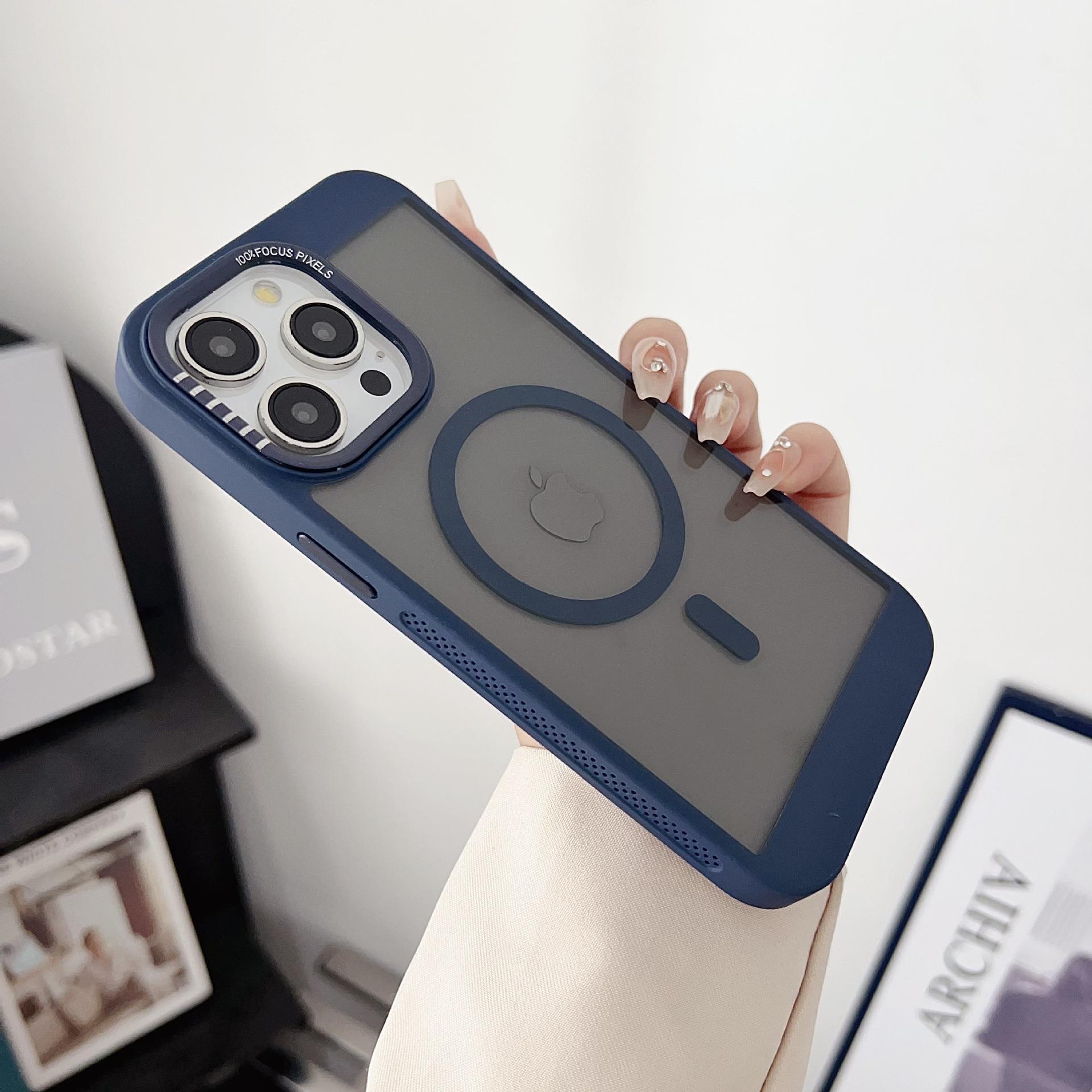 

W1 Сотовое рассеивание тепла Магнитная абсорбция N52 Подходит для Apple 16PROMAX Двухслойный чехол для мобильного телефона iPhone 15 Металлические кнопки iPhone 11 синий