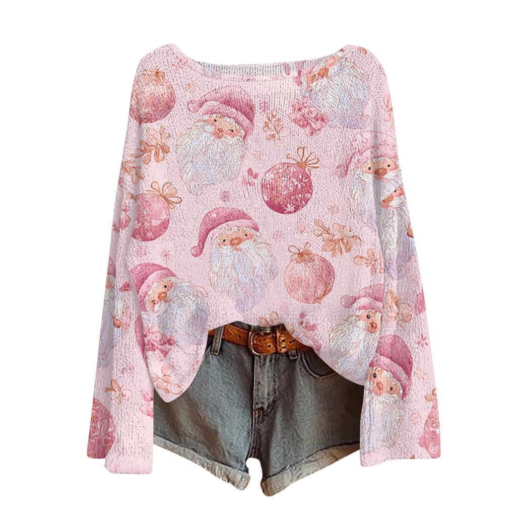 Womens  Fall Sweaters Long Sleeve Print Tops Pullover Sweaters Loose Dressy Casual Basic Clothes