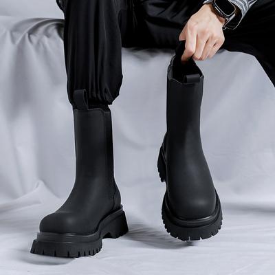 Mens Slip On All-match Desert Boots Men Leather Fashion High Top Shoes Outdoor Fashion Male Motorcycle Boots