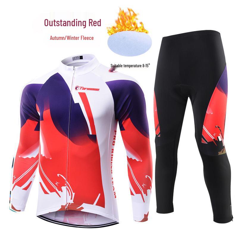 Unisex Fleece-Lined Cycling Set: Long Sleeve Top & Pants for Autumn/Winter