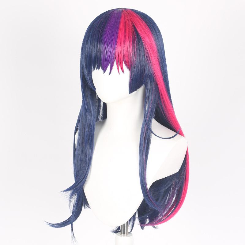 Syntetiske Twilight Sparkle-parykker for kvinner Mørkeblå Lilla Lang Rett Hårparykk med Pannelugg Hestehale Cosplay-kostyme Liten Hest