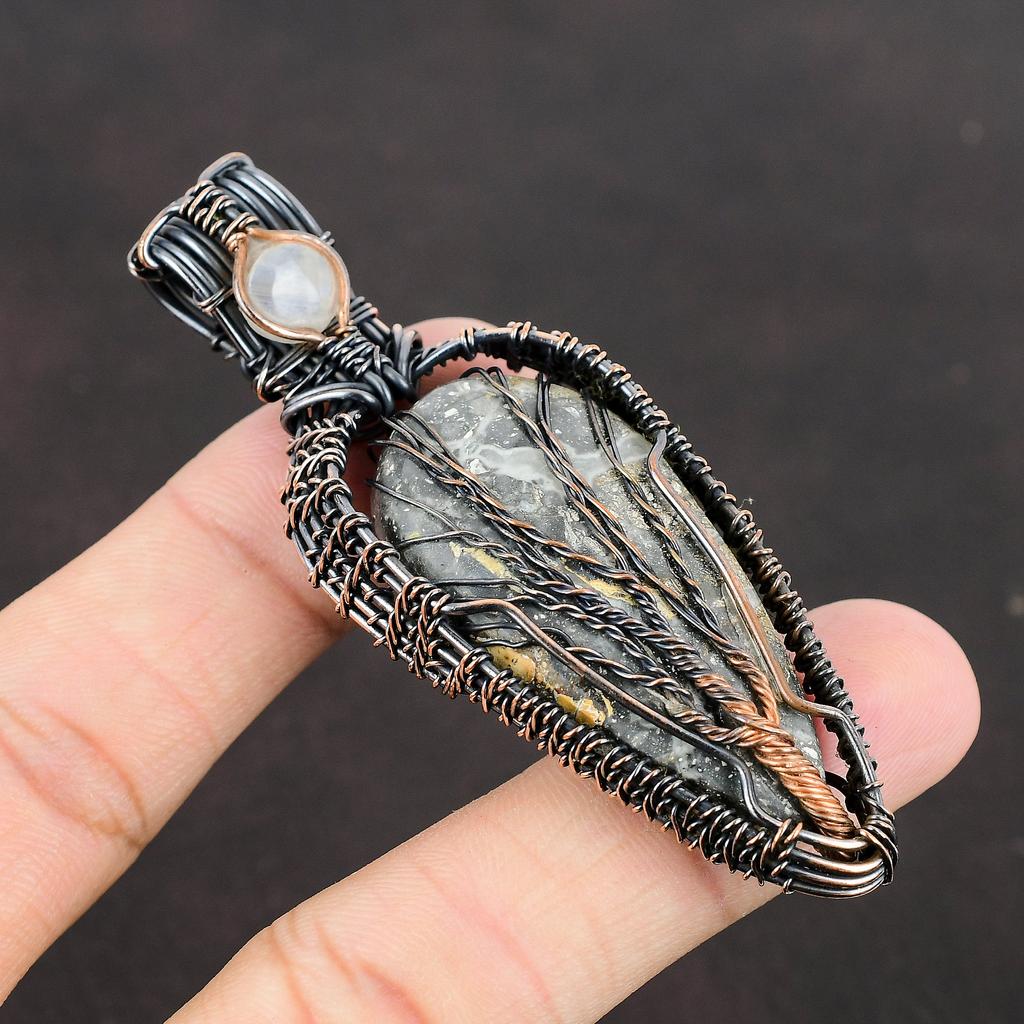 Tree Of Life Maligano Jasper Pendant Copper Wire Wrapped Pendant Handmade Copper Jewelry Gemstone Pendant Wrapped Jewelry Moonstone Pendant