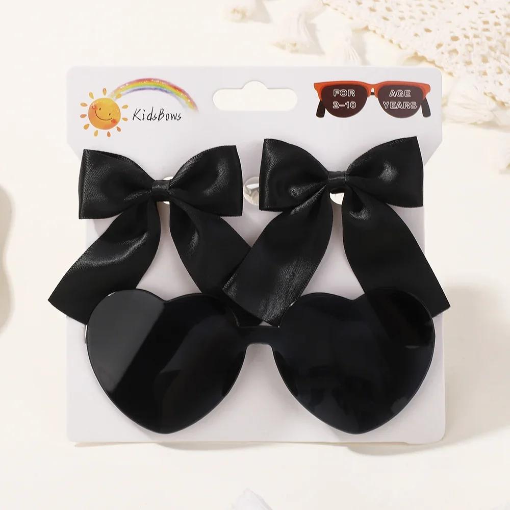 3pcs/Set Cartoon Peach Sunglasses with Ribbon Bows Hairclips for Kids Girls Summer Beach Hair Accessories Cute Hairgripes Glasse