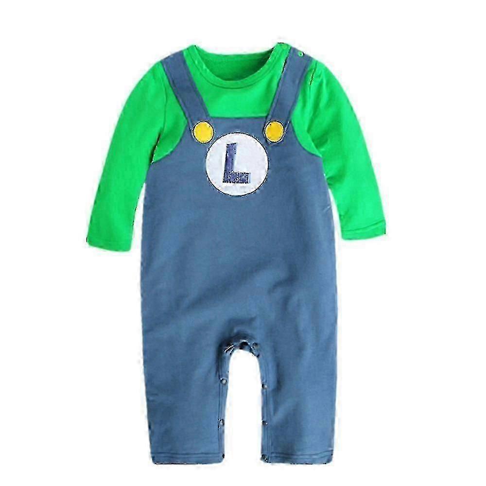 Super Mario Bros Baby Crawling Romper Jumpsuit Costume with Hat Set, Mario Luigi Cosplay Outfit for Newborn Halloween Party SZBS