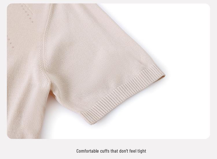 2026 Eis Seide Kurzarm T-Shirt für Frauen mittleren und höheren Alters, Sommer Mode Rundhals Strickware