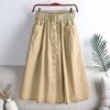 Summer High Waist Midi A-Line Skirt With Belt  Elastic Waist Pocket Design Slimming Pure Color Split Half Body Skirts for Women