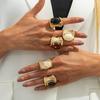 SHIXIN 5 Colors Luxury Elliptical Acrylic Chunky Open Rings for Women Vintage Geometric Golden Adjustable Wide Knuckle Ring Gift