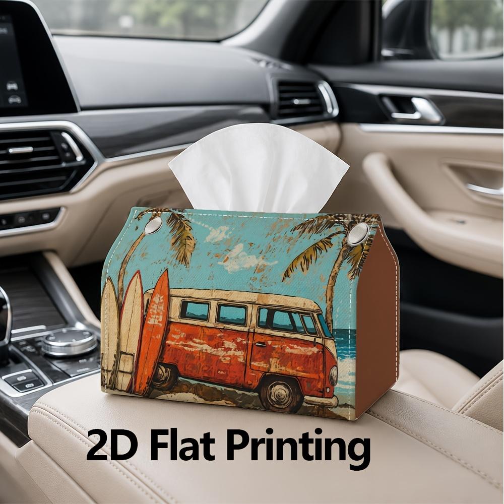 1pc, 2d Flat Printing, Tissue Box Vintage Beach Buggy and Surfboard Pattern Printed Tissue Box, Durable Decorative Storage Box for Kitchen and Living