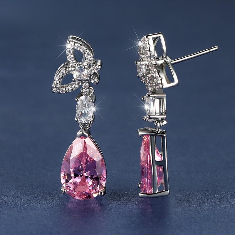 White gold hollow butterfly white water drop pendant earrings women s inlaid zircon stud earrings temperament ear jewelry
