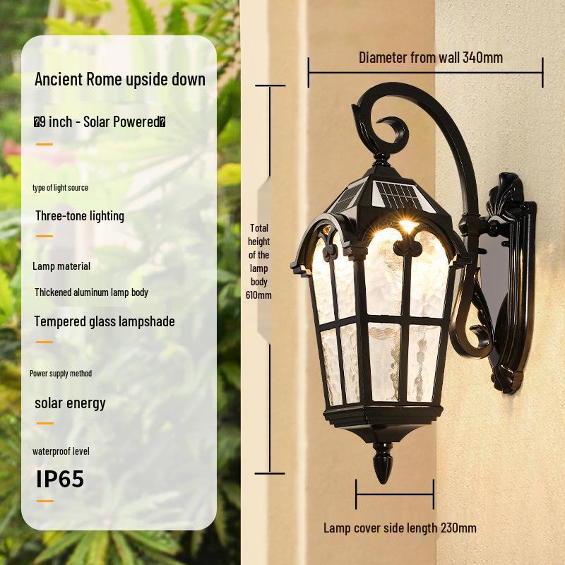 European Antique Solar Outdoor Wall Light, Waterproof for Balcony, Villa, Patio, Gate, and Courtyard