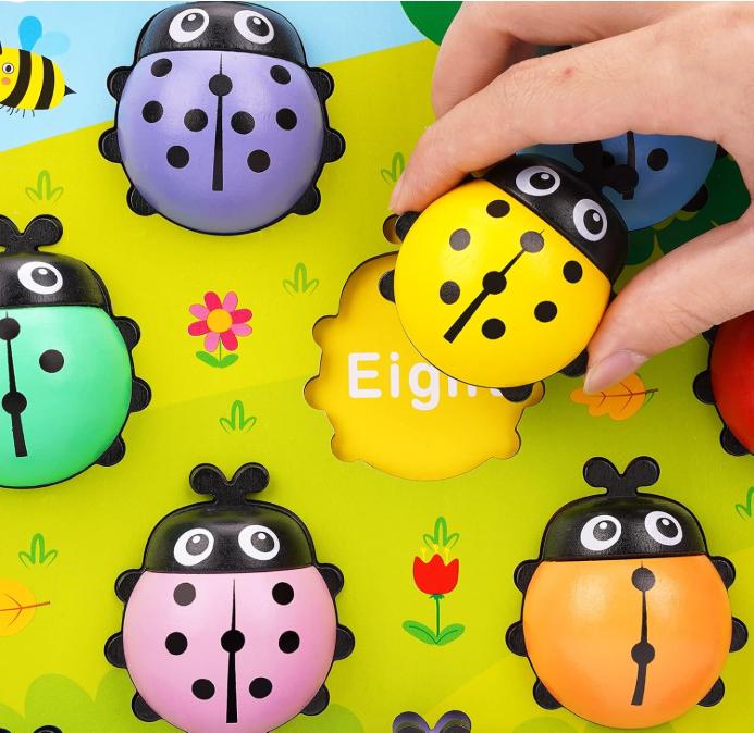 Wooden Ladybug Counting Puzzle Toy Educational Number Learning Game for Toddlers Preschool Kids Developmental Activity