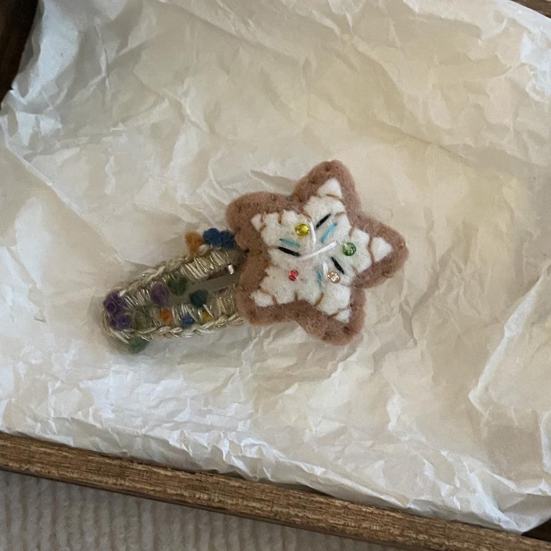 

Coffee Wool Felt Star Heart Hair Clip for Women