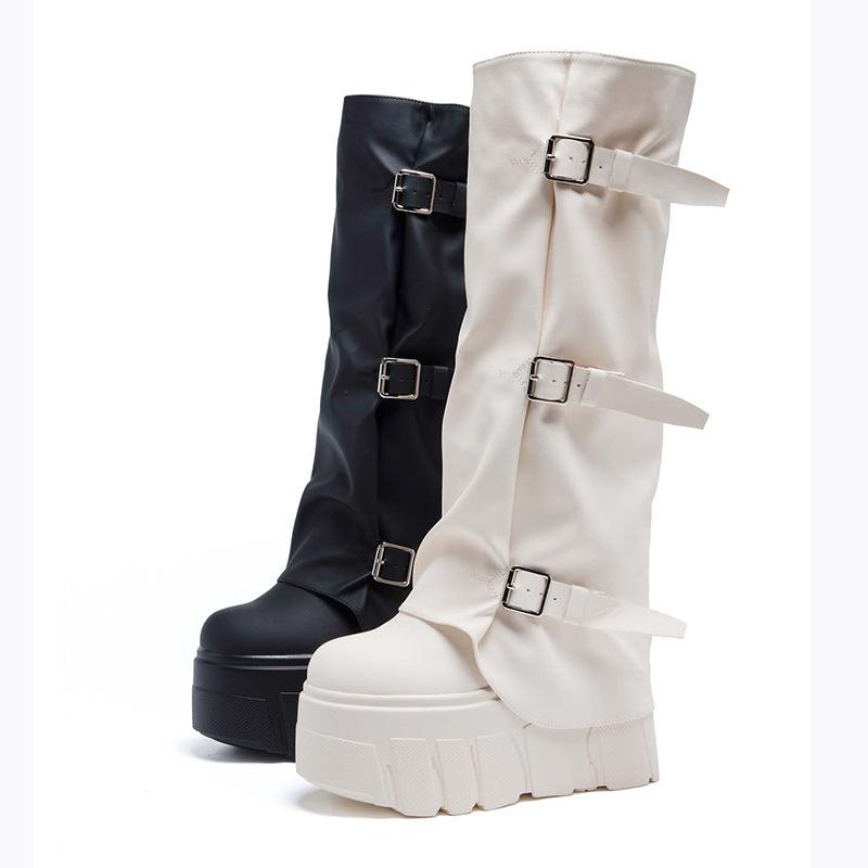 Long Boots In the Autumn and Winter of 2025, New Thick-soled Boots, High Boots for Women's Design, Belt Buckle Side Zipper But Knee