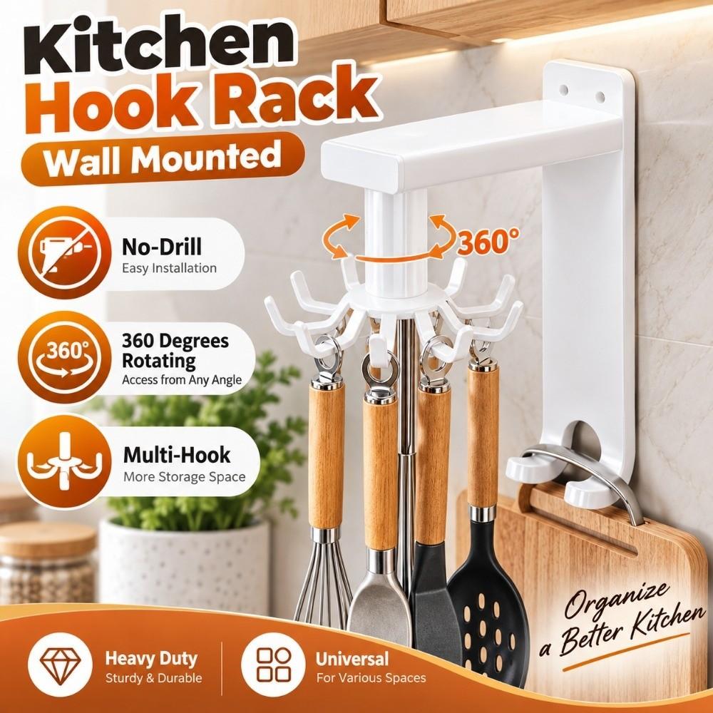 360 Degrees Rotating Utensil Organizer Wall Mounted Kitchen Storage Rack Bathroom