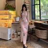 French Vintage Pure and Alluring Floral Spaghetti Strap Dress for Women, Summer Design Fitting, Slimming, Hip-hugging Long Dress, Trendy
