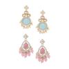 Set Of 2 Turquoise Blue & Pink Kundan & Austrian DiamondsTraditional Jhumki Earring For Women