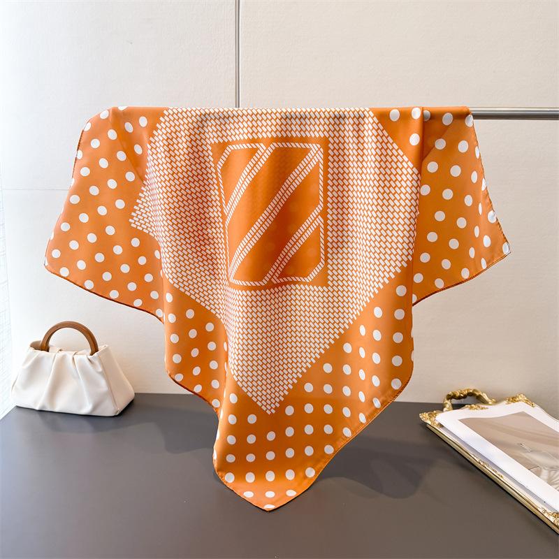 Luxury Dot Print Designer 70cm Square Scarves Women's Silk Scarf Spring and Summer Bandana Small Hairbands Foulard Shawl