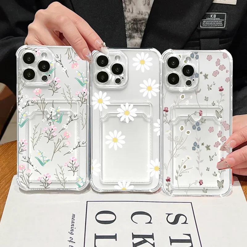 Smile Daisy Flower Case For Iphone 16 Pro Max 11 12 13 14 15 Pro Max 16 Plus X XS XR XS Wallet Card Holder Slot Bag Clear Cover