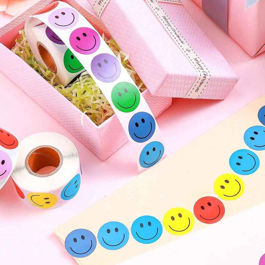 500pcs Happy Smile Face Decal Sticker 3 Rolls Motivational Stickers for Teachers Colorful Behavior Chart Stickers for Student