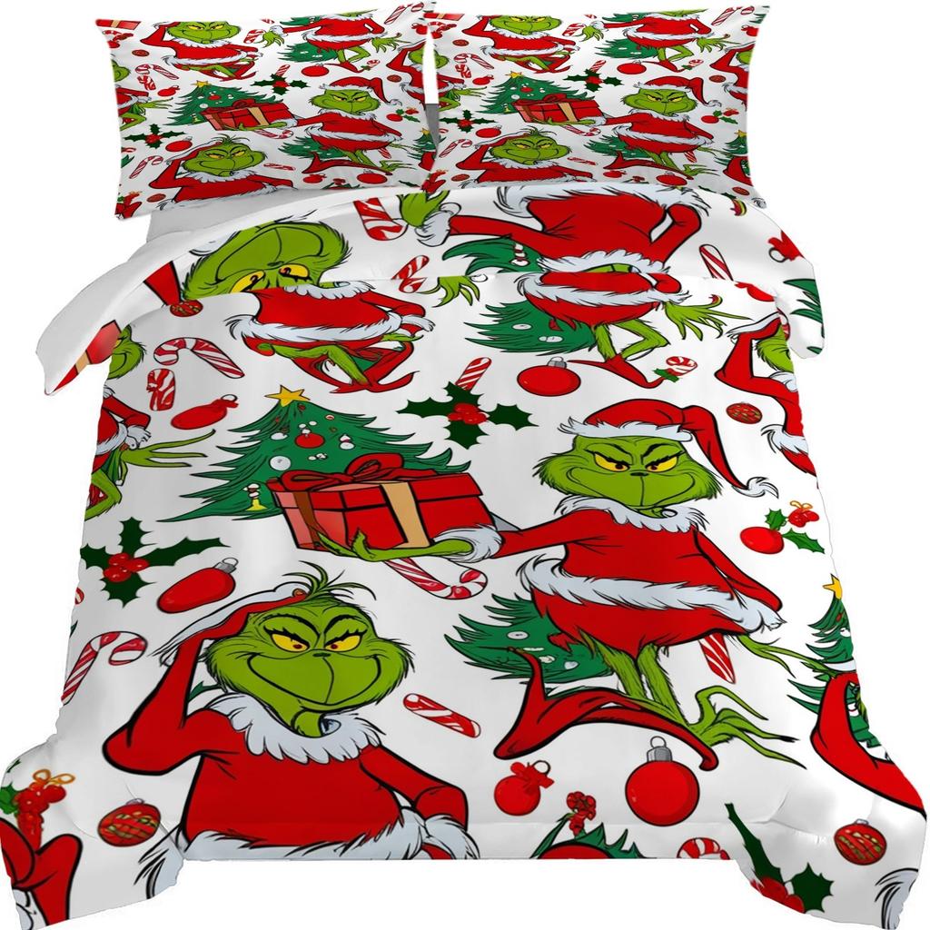 Duvet Cover Printed With Christmas Decoration Super Soft Brushed Microfiber Double Bed Comfortable Set With Zipper Closure And 2 Pillowcases