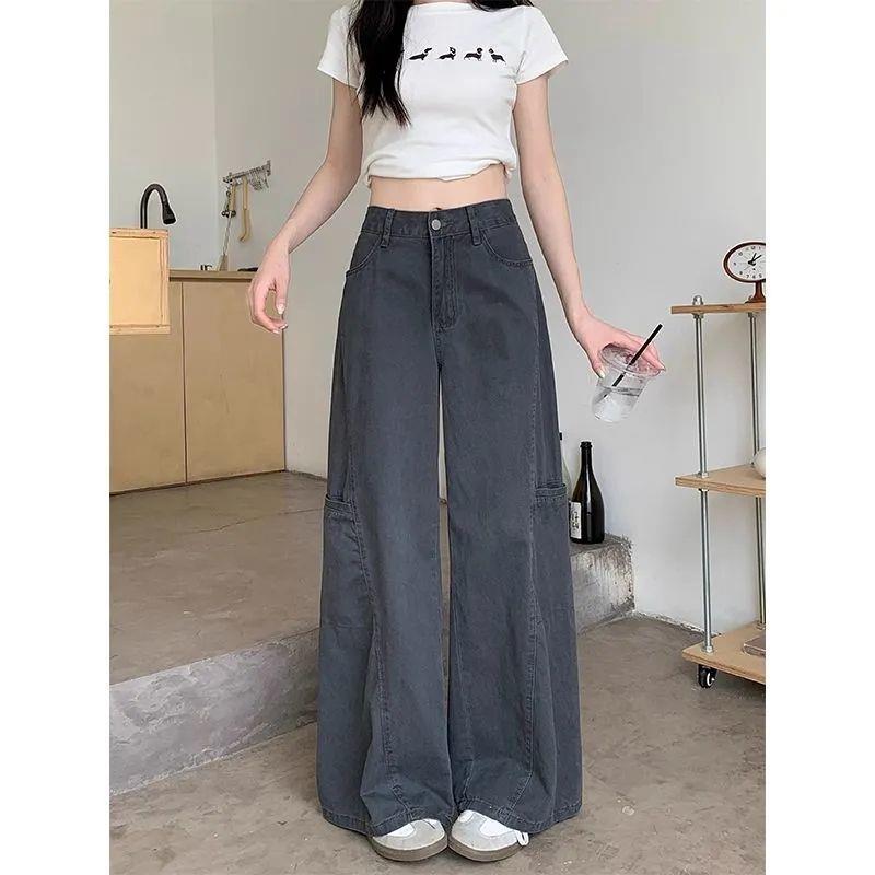 Women s High Waist Retro Straight Leg Jeans - Autumn Casual Wide Leg Pants Extra Large
