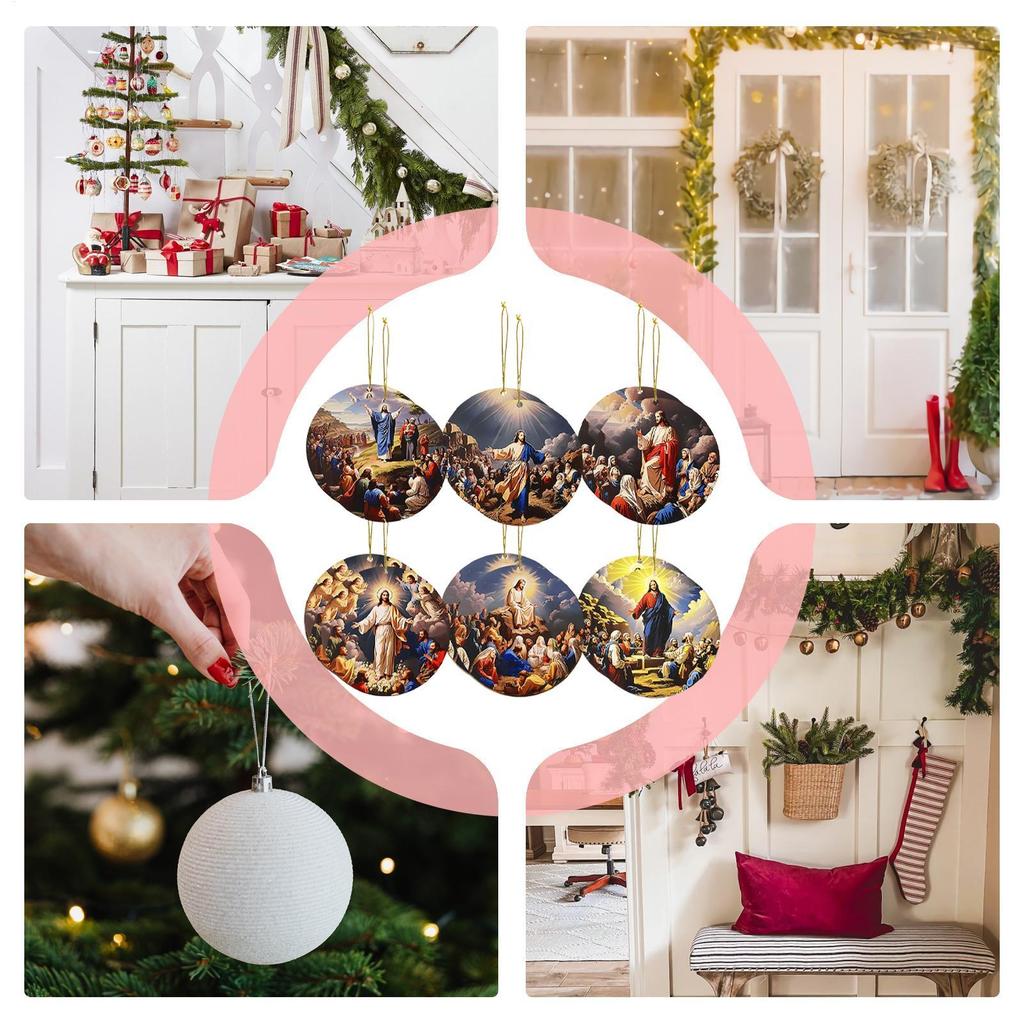 Religious Christmas Ornaments 12 Pieces Wood Festive Ornament Hangable Jesus Decor For Tree Church Rearview Mirror School Living