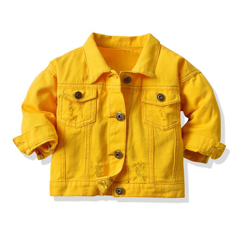 Autumn Unisex Short Denim Jacket Korean Style  Baby Vintage Turn-down Collar Ripped Denim Long Sleeve Top Trendy Style