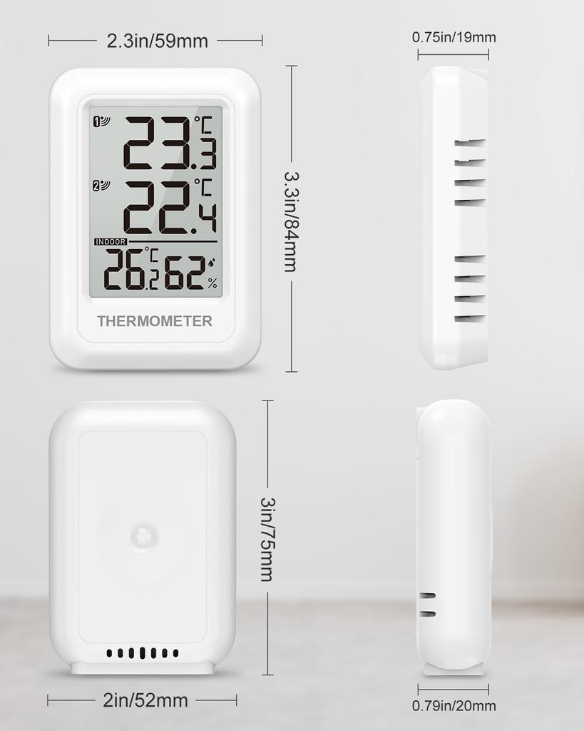 ORIA Outdoor Thermometer Wireless Indoor Hygrometer Digital Room Thermometer with 2 Sensors for Office Home