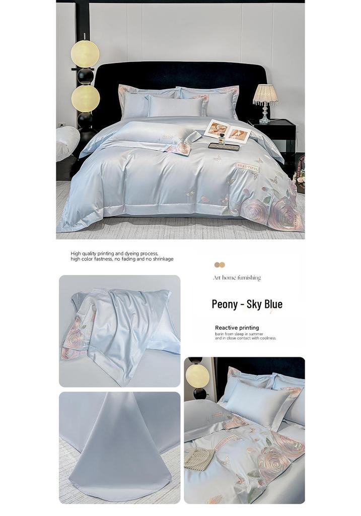 Butterfly Dance Luxury Cotton Embroidered 4-Piece Bedding Set - Light Luxury Collection