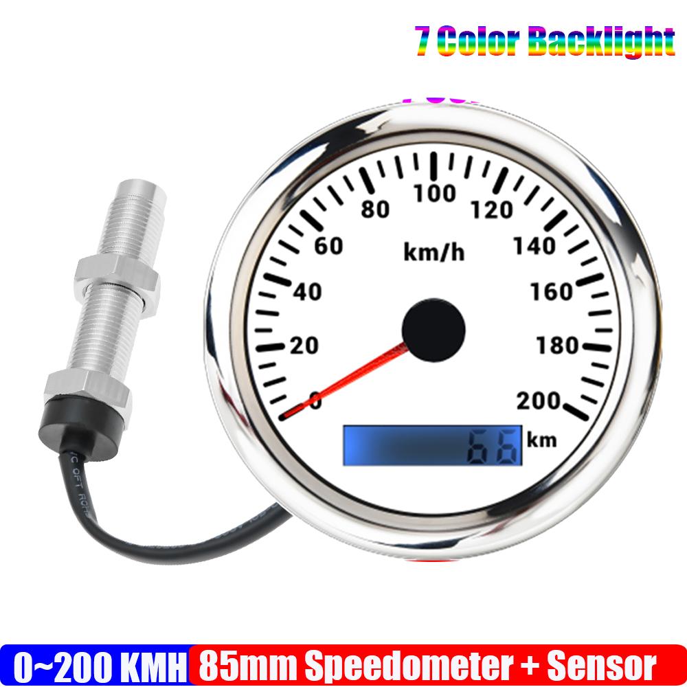 ZMFJH 30-200KMH Speedometer Auto Car 7 Color Backlight Analog Pulse Signal 85mm Speedometer Gauge with Holzer Sensor M16X1.5