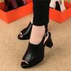 Fish mouth sandals women's one-word buckle belt spring and summer leather women's shoes 2025 new thick heel waterproof table high heels