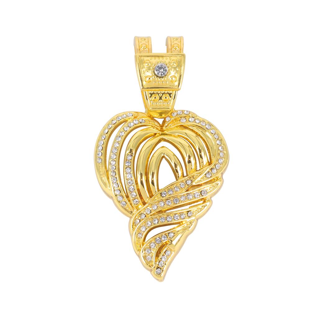 European and American Fashion Diamond-encrusted Hollow Peach Heart Alloy Pendant, Men and Women Cool Hip-hop Rap Cuban Necklace
