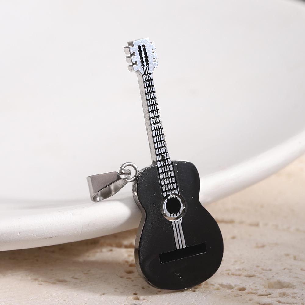 New Style Stainless Steel Guitar Pendant Necklace, Two-Tone Electroplated, 52MM Fashion Accessory.