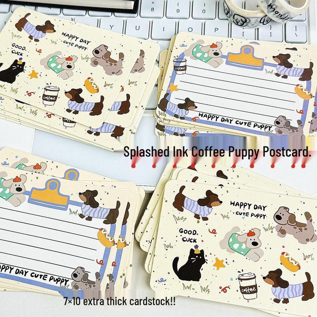 Creative Cute Cartoon-Style Splash Ink Puppy Message Card for Romantic Handwritten Blessings
