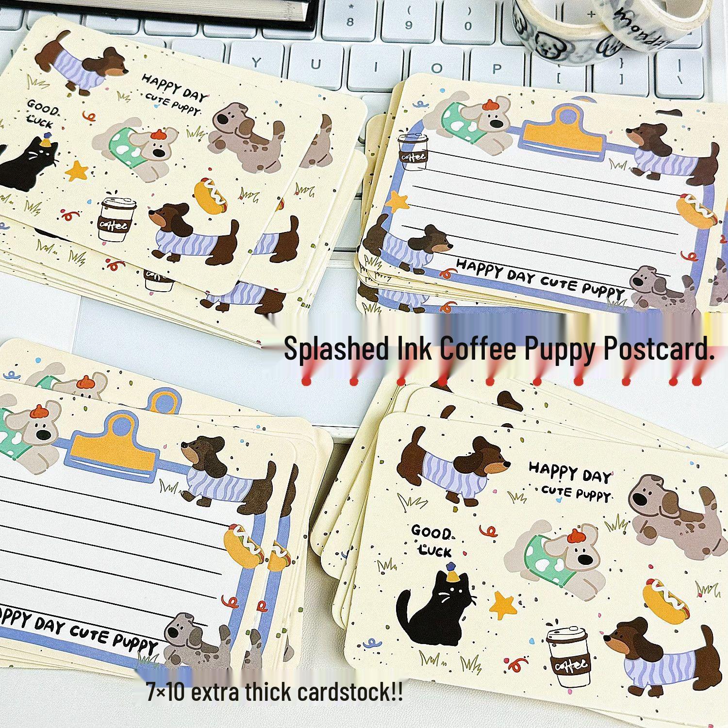 Creative Cute Cartoon-Style Splash Ink Puppy Message Card for Romantic Handwritten Blessings
