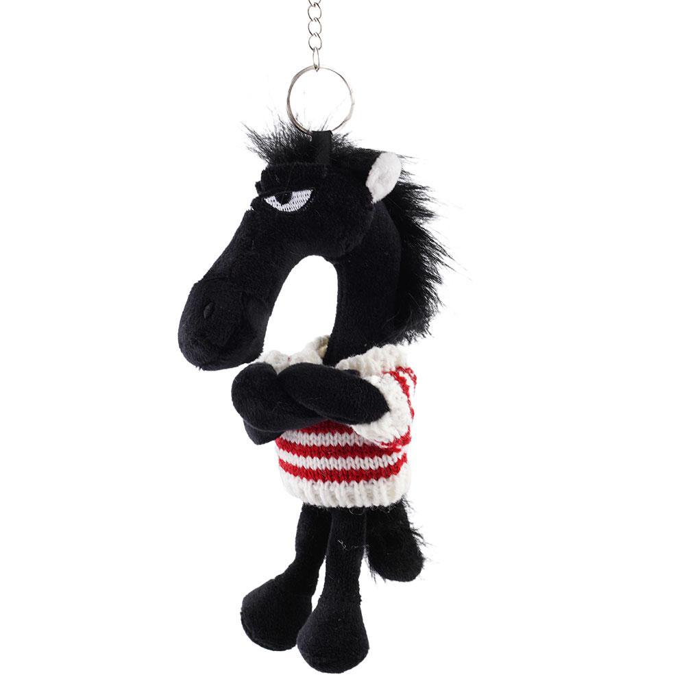 Lucky Black Horse Plush Keychain Animal Bag Charm Pendant Plush Arrogance Pony Keychain Kawaii Animal Plush Keychain Funny Toy