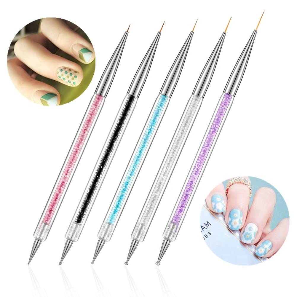 5Pcs/Set Professional 2 Ways Nail Art Dotting Pen Plastic Swirl Wood Marbleizing Steel Rhinestones Pickup Pen Manicure Tools